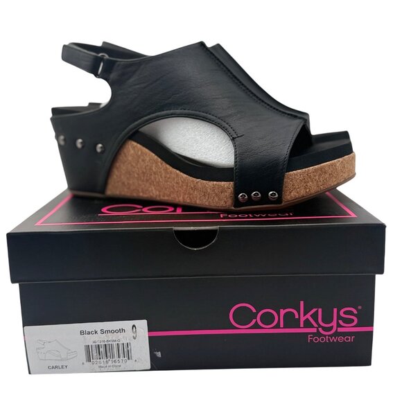 Corkys Shoes - Corkys Womens Carley Black Wedge Sandals Size 9 Comfortable Chic